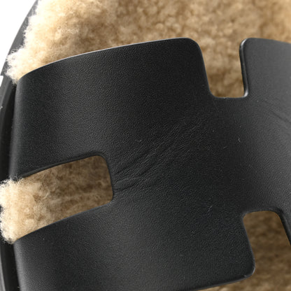 Hermes Veau Indios Woolskin Mens Chypre Sandals 42 Black Ecru 10 of 11