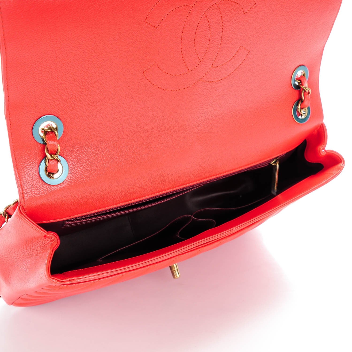 Chanel Shiny Goatskin Diagonal Quilted Medium Flap Red 6 of 8