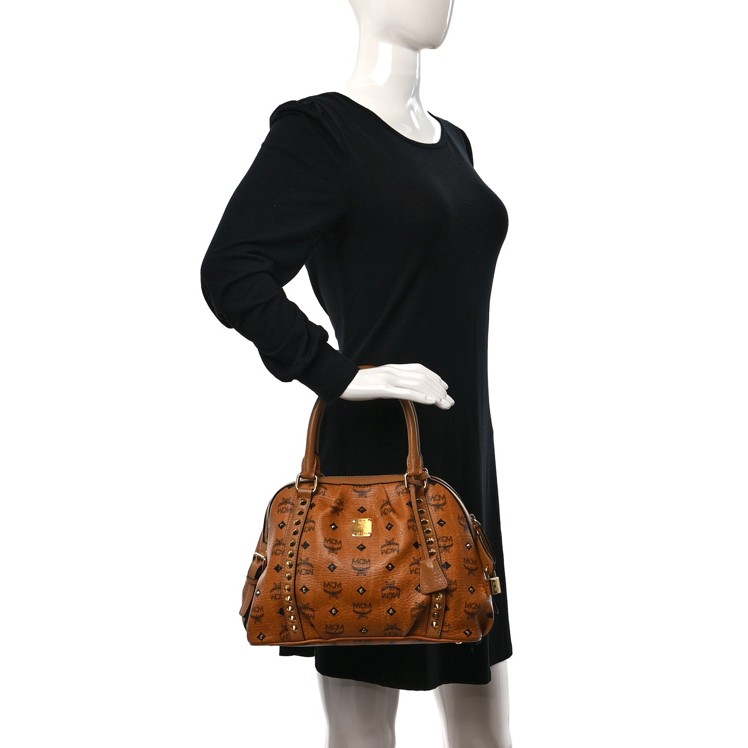 MCM Visetos Studded Shoulder Bag Cognac 2 of 8