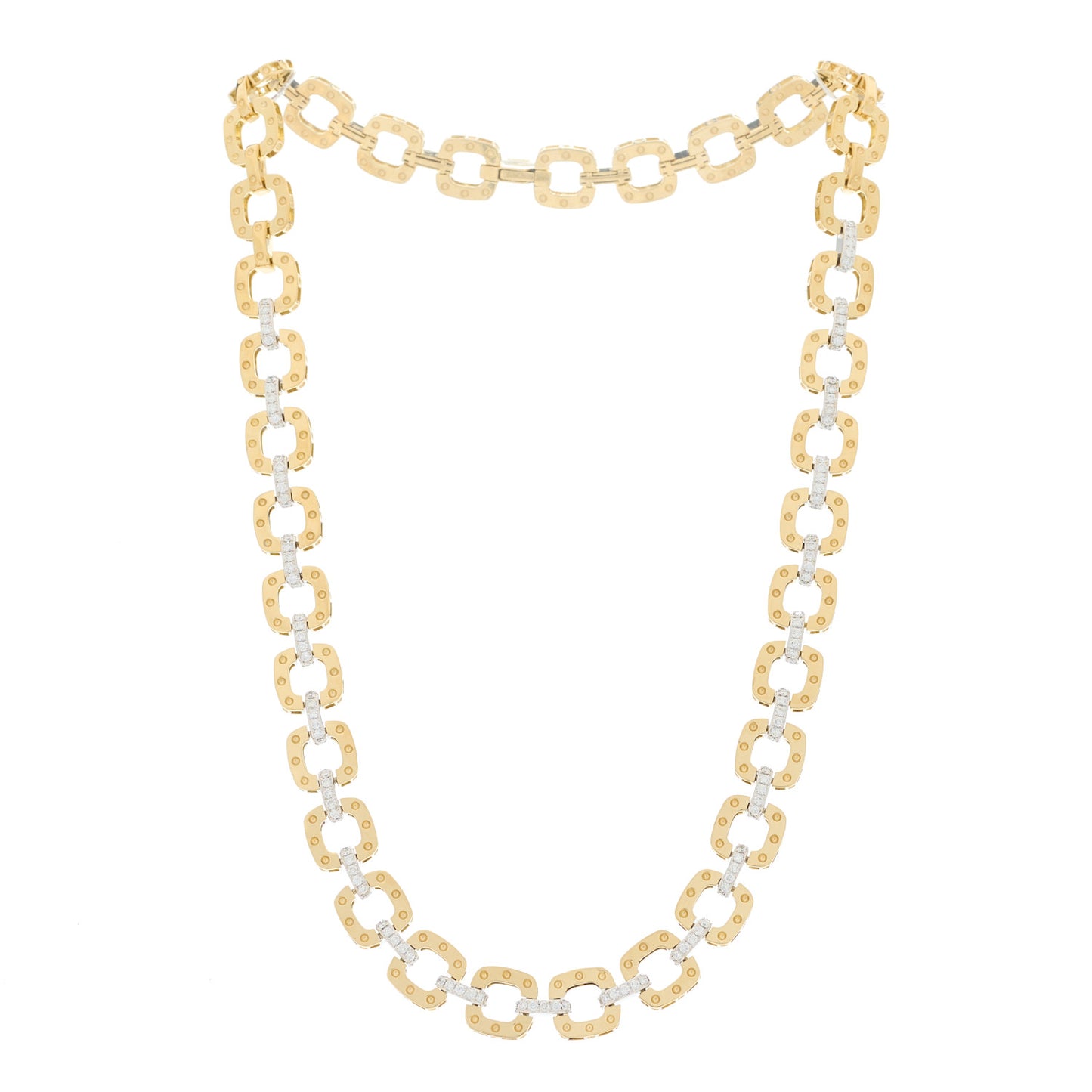 18K Yellow White Gold Diamond Pois Moi Link Necklace
