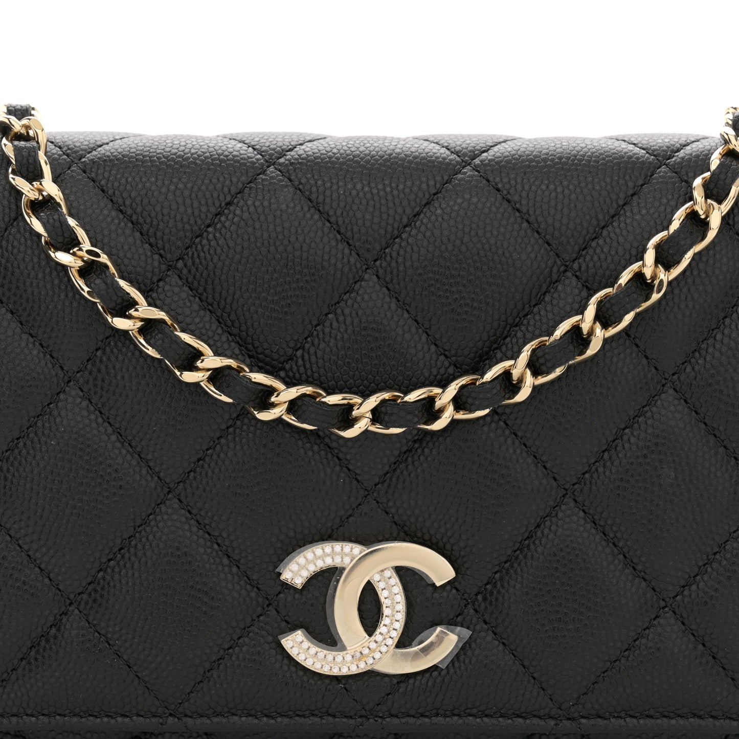 Caviar Quilted Crystal CC Wallet On Chain WOC Black