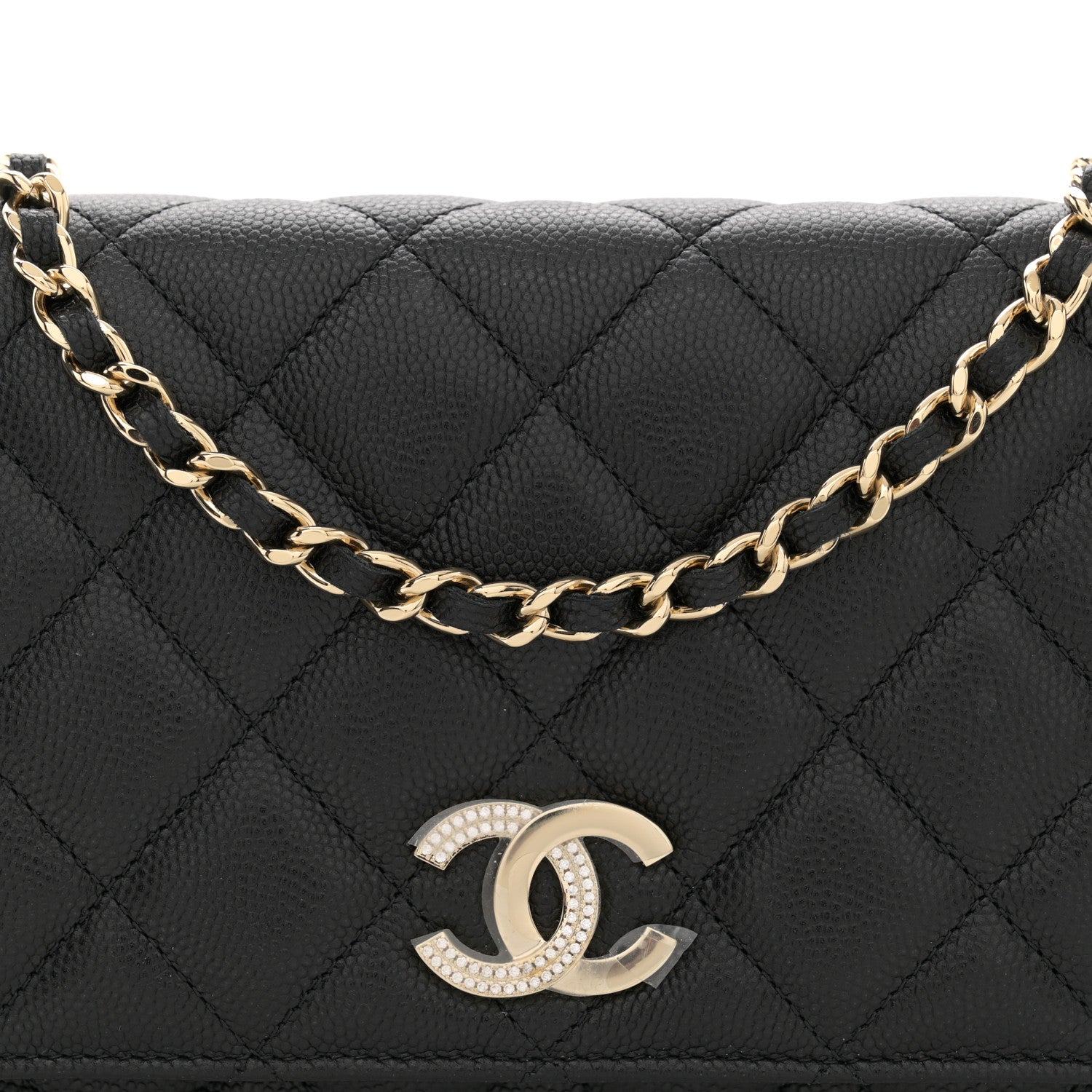 Chanel Caviar Quilted Crystal CC Wallet On Chain WOC Black 8 of 11