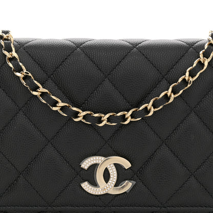 Chanel Caviar Quilted Crystal CC Wallet On Chain WOC Black 8 of 11