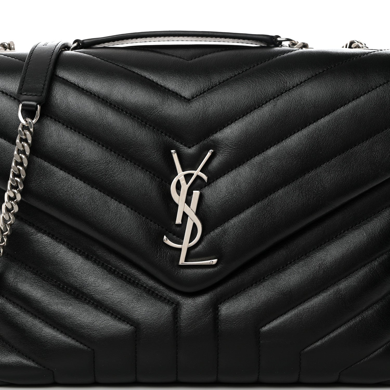 Saint Laurent Calfskin Y Quilted Monogram Medium Loulou Chain Satchel Black 9 of 11