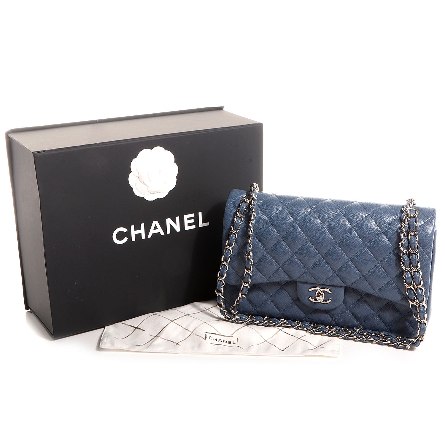 Chanel Caviar Quilted Jumbo Double Flap Blue 5 of 9