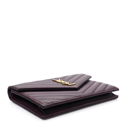 Saint Laurent Calfskin Matelasse Chevron Monogram Envelope Chain Wallet Rouge Legion 4 of 10