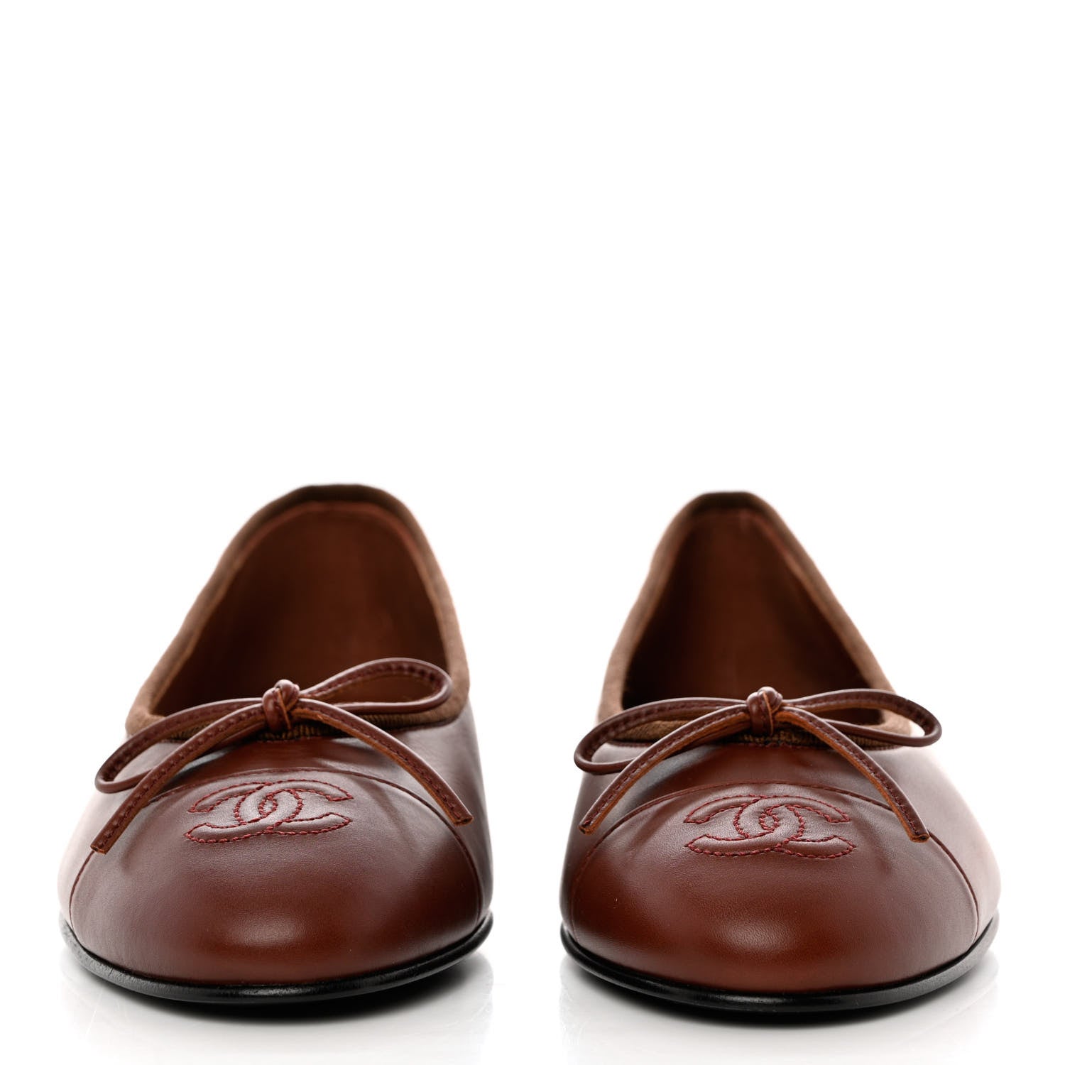 Chanel Lambskin Cap Toe CC Ballerina Flats 37 Burgundy 2 of 10