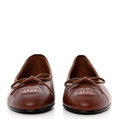 Chanel Lambskin Cap Toe CC Ballerina Flats 37 Burgundy 2 of 10