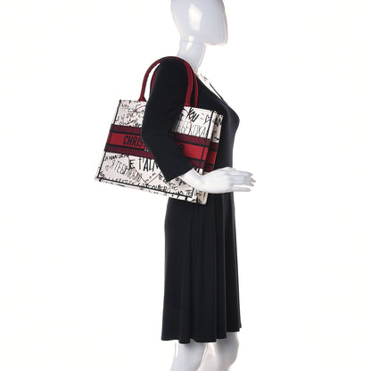 Christian Dior Canvas Embroidered Medium Dioramour Graffiti Book Tote Latte Multicolor 2 of 16