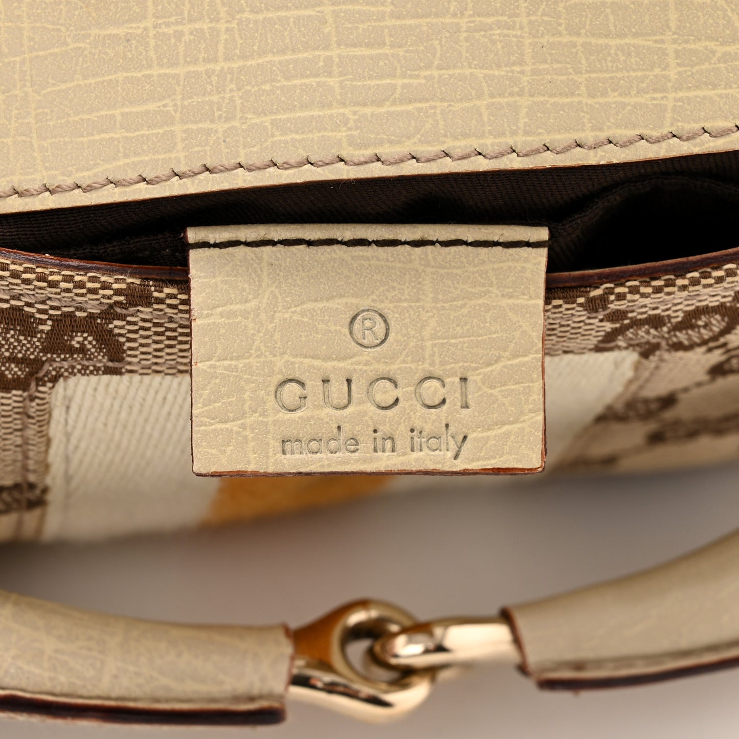 Monogram Web Small Horsebit Chain Clutch Off White
