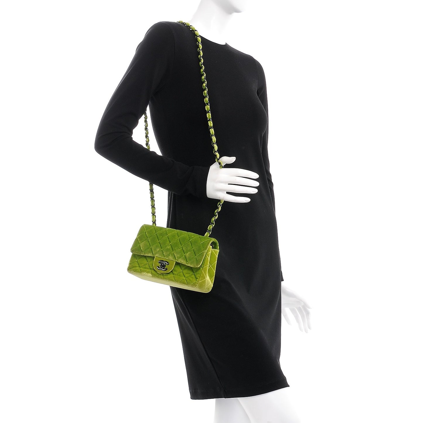 Velvet Quilted Mini Rectangular Flap Green