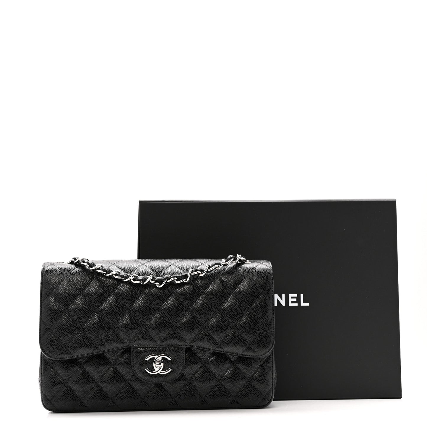 Caviar Quilted Jumbo Double Flap Black