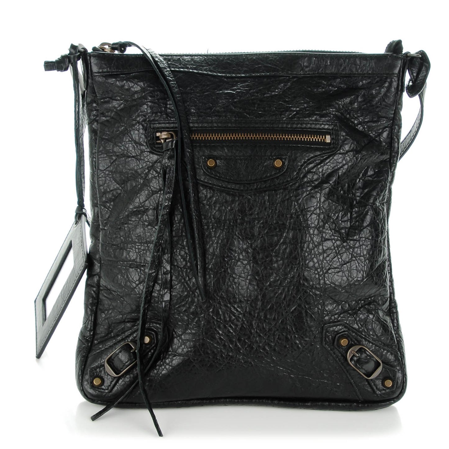 Agneau Classic Hardware Flat Crossbody Black