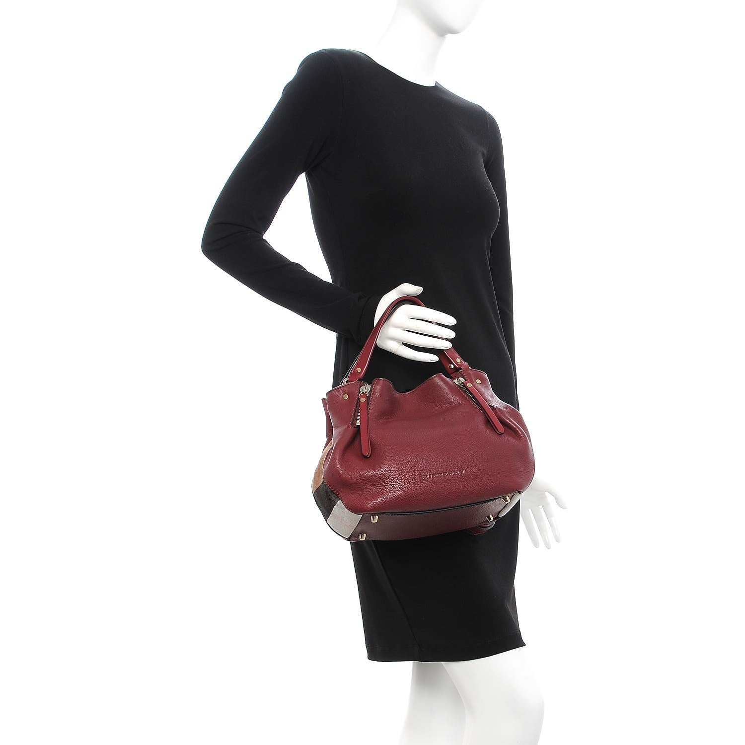 Burberry Grainy Calfskin House Check Small Maidstone Burgundy Red 3 of 11