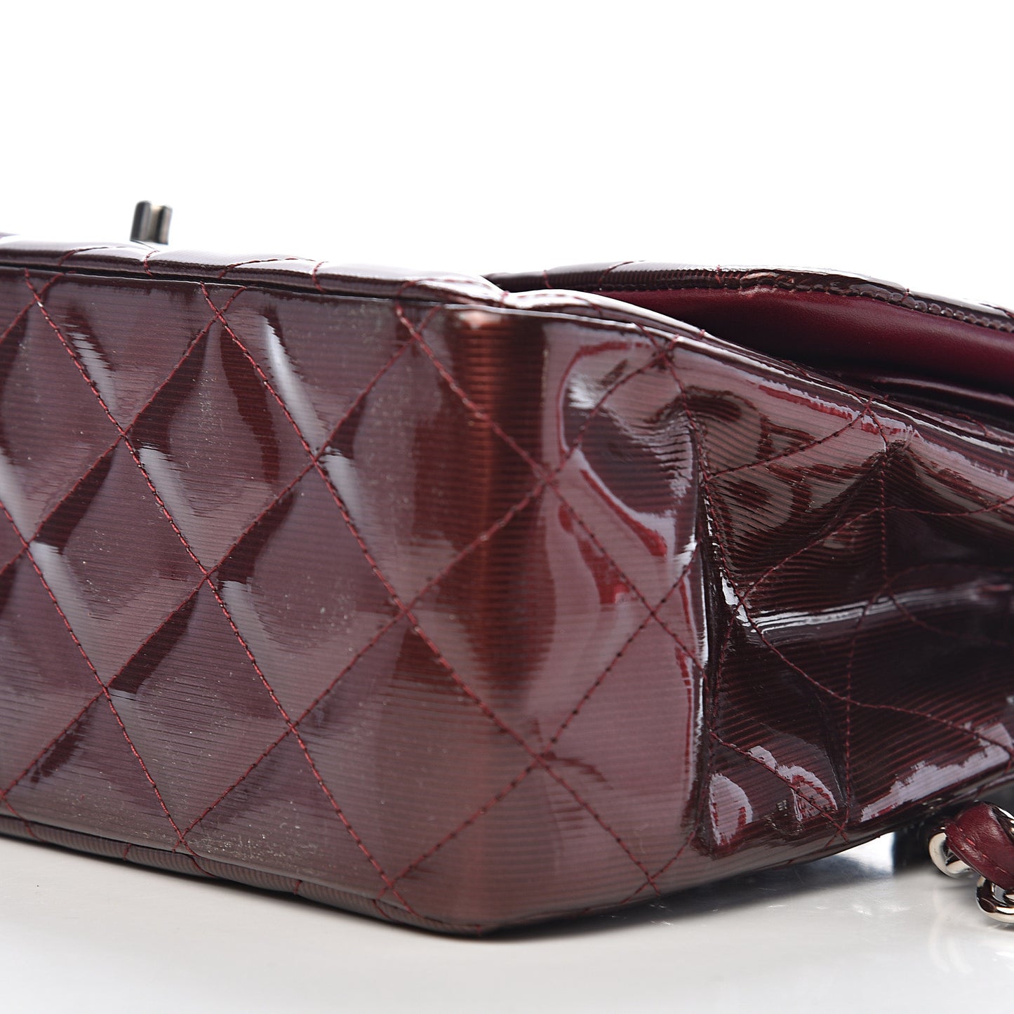 Striated Patent Quilted Jumbo Double Flap Burgundy