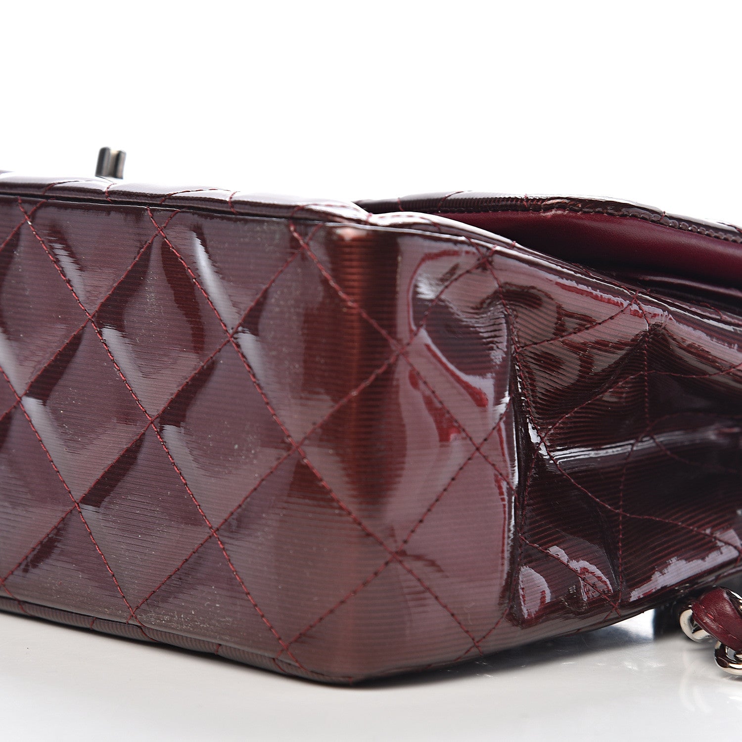 Chanel Striated Patent Quilted Jumbo Double Flap Burgundy 16 of 17