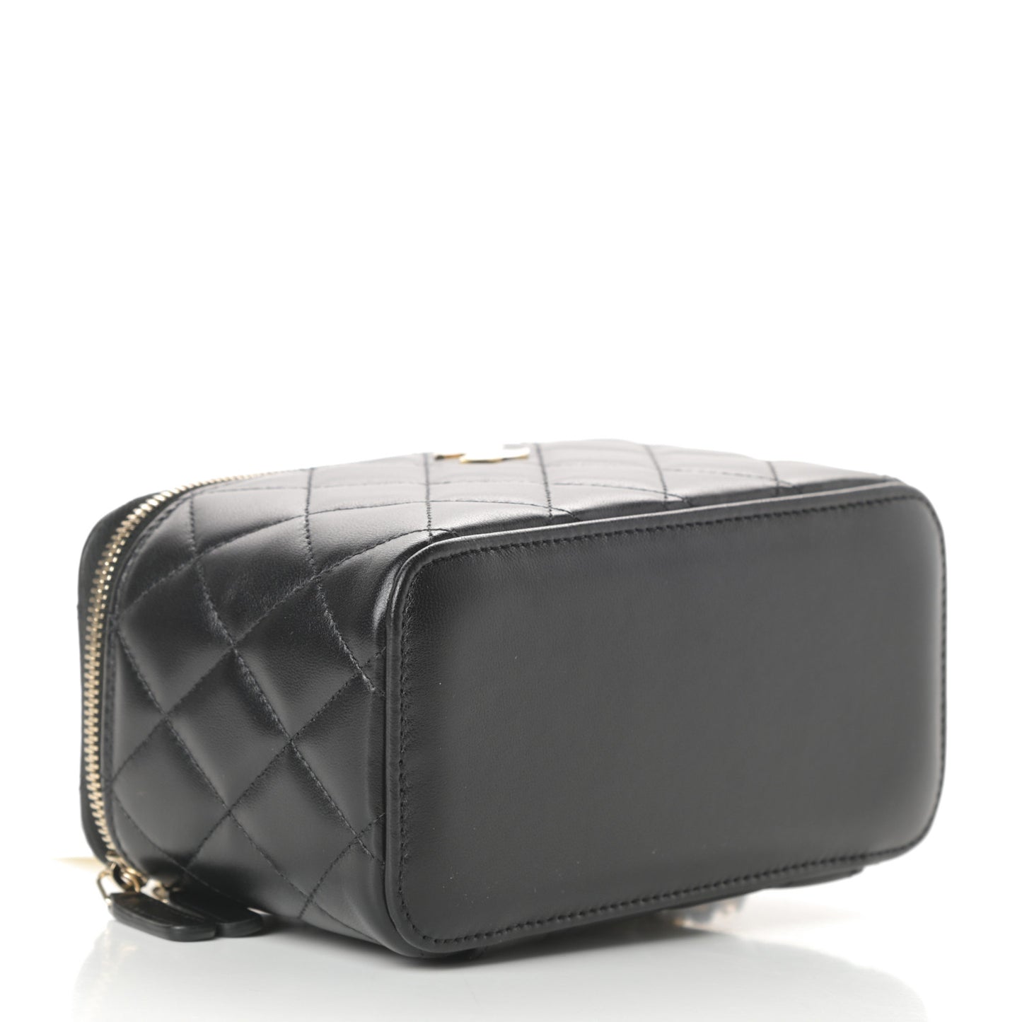 Lambskin Quilted Small Top Handle Vanity Case With Chain Black