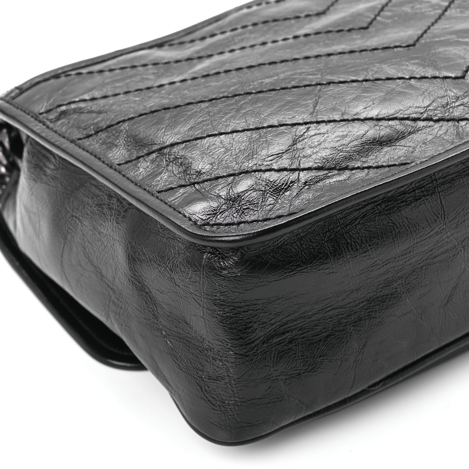 Saint Laurent Crinkled Calfskin Matelasse Monogram Medium Niki Chain Satchel Black 12 of 13