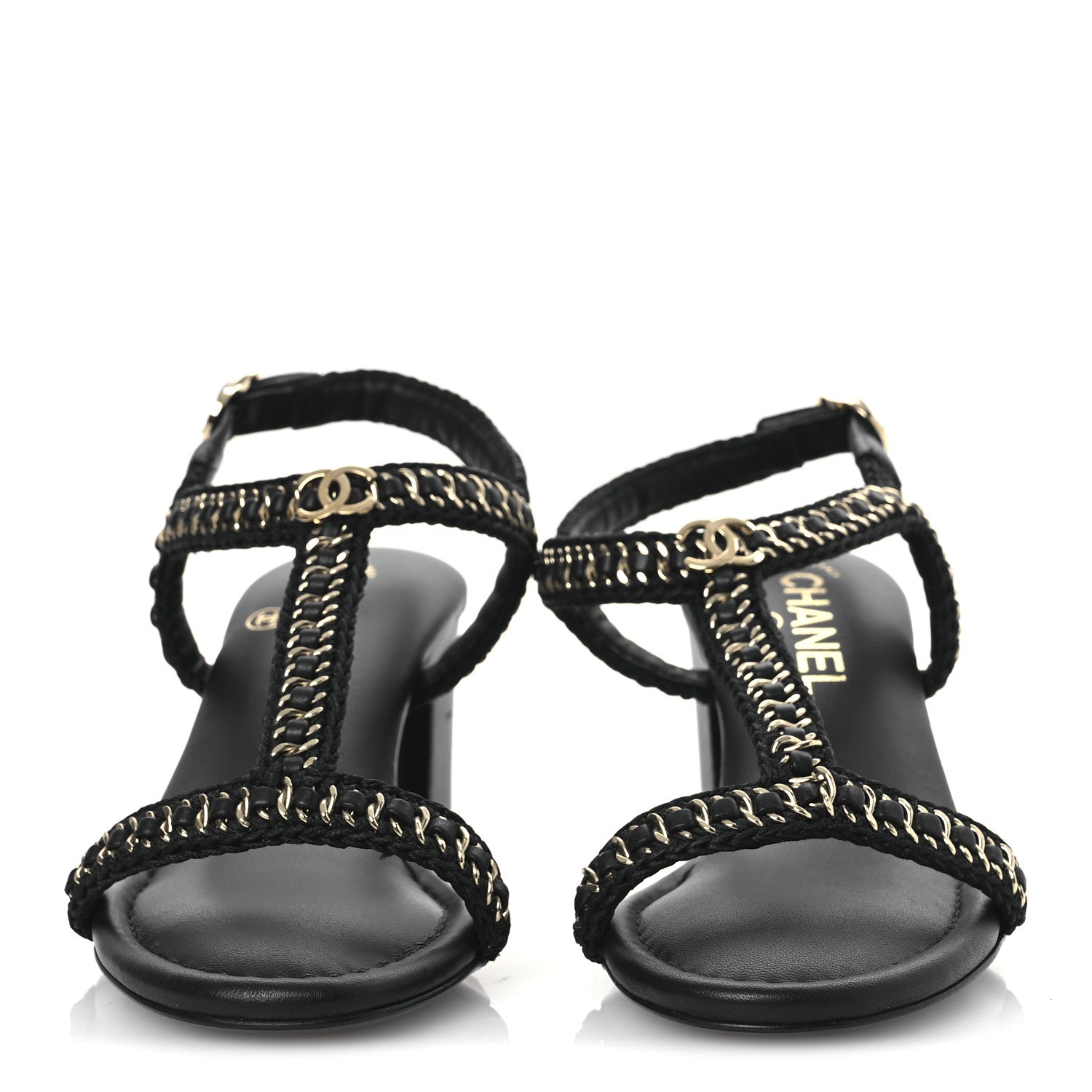Chanel Lambskin CC Chain Braided Sandals 37 Black 3 of 11