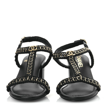 Chanel Lambskin CC Chain Braided Sandals 37 Black 3 of 11