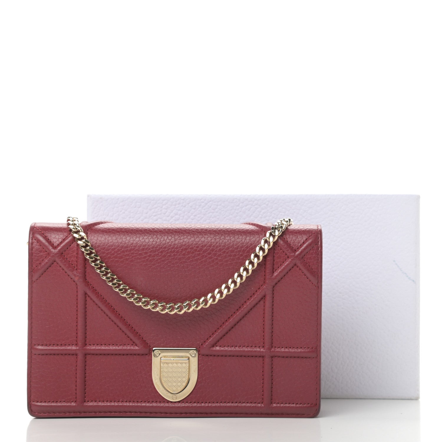 Christian Dior Grained Calfskin Diorama Wallet on Chain Pouch Burgundy 15 of 15