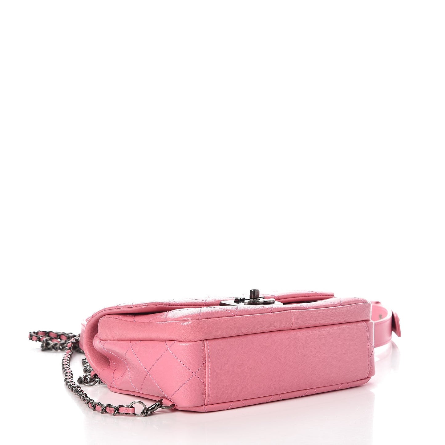 Shiny Goatskin Quilted Small Double Carry Waist Chain Flap Pink