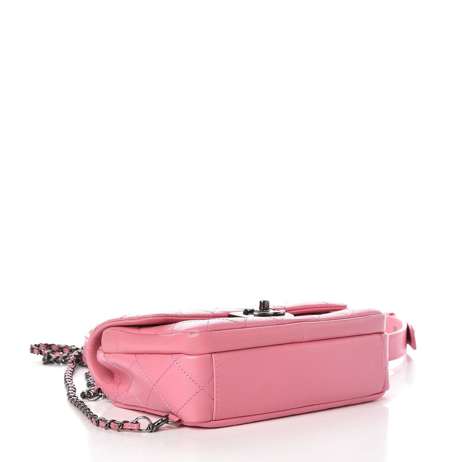 Chanel Shiny Goatskin Quilted Small Double Carry Waist Chain Flap Pink 7 of 12