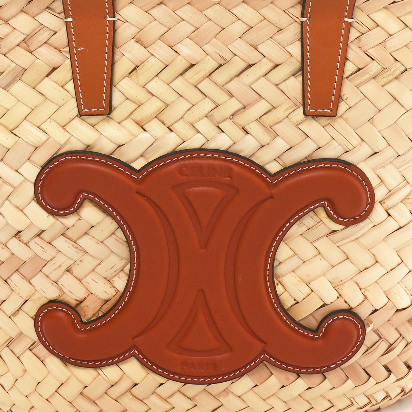 Raffia Calfskin Triomphe Teen Panier Tan