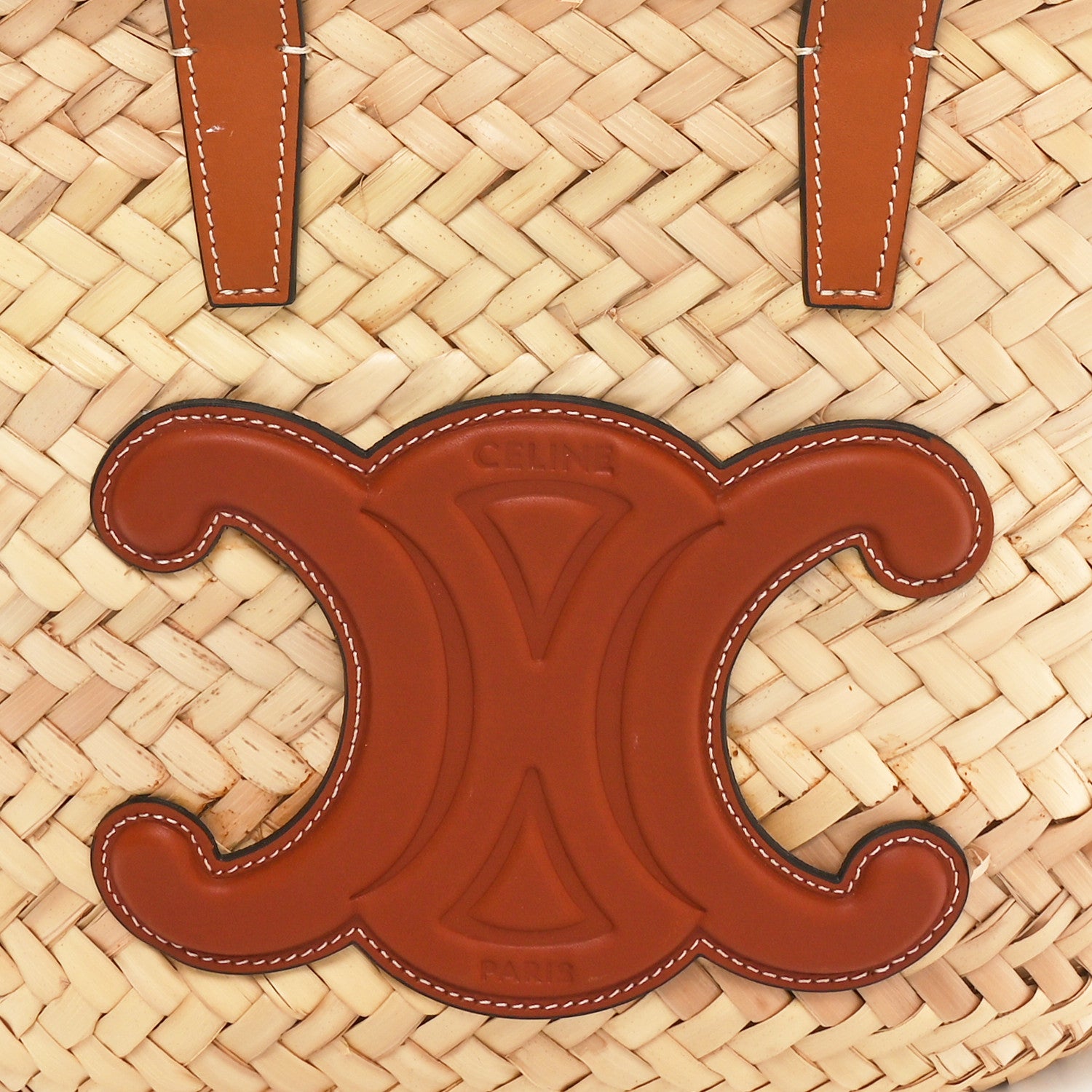 Celine Raffia Calfskin Triomphe Teen Panier Tan 7 of 10