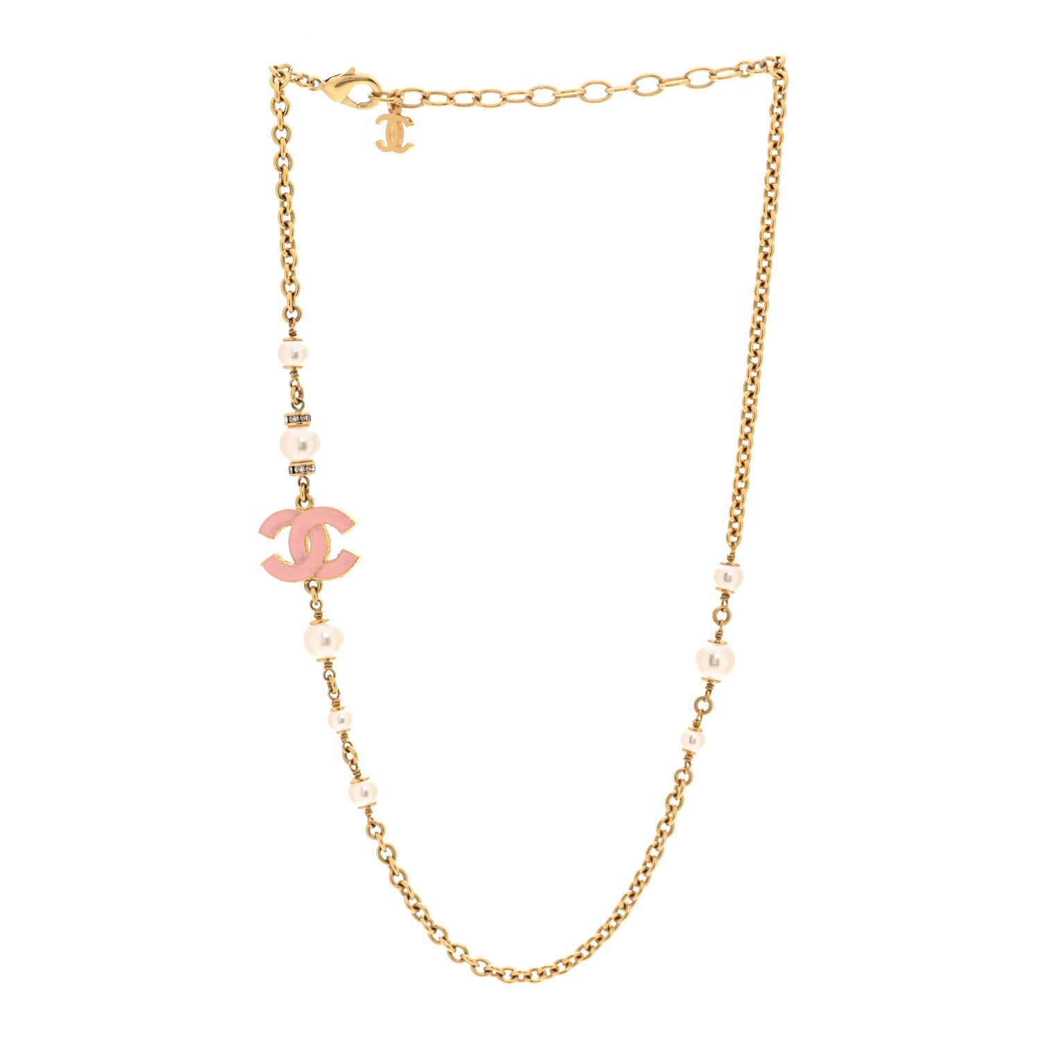 Chanel Pearl Bead Enamel CC Short Necklace Pink Gold 3 of 6