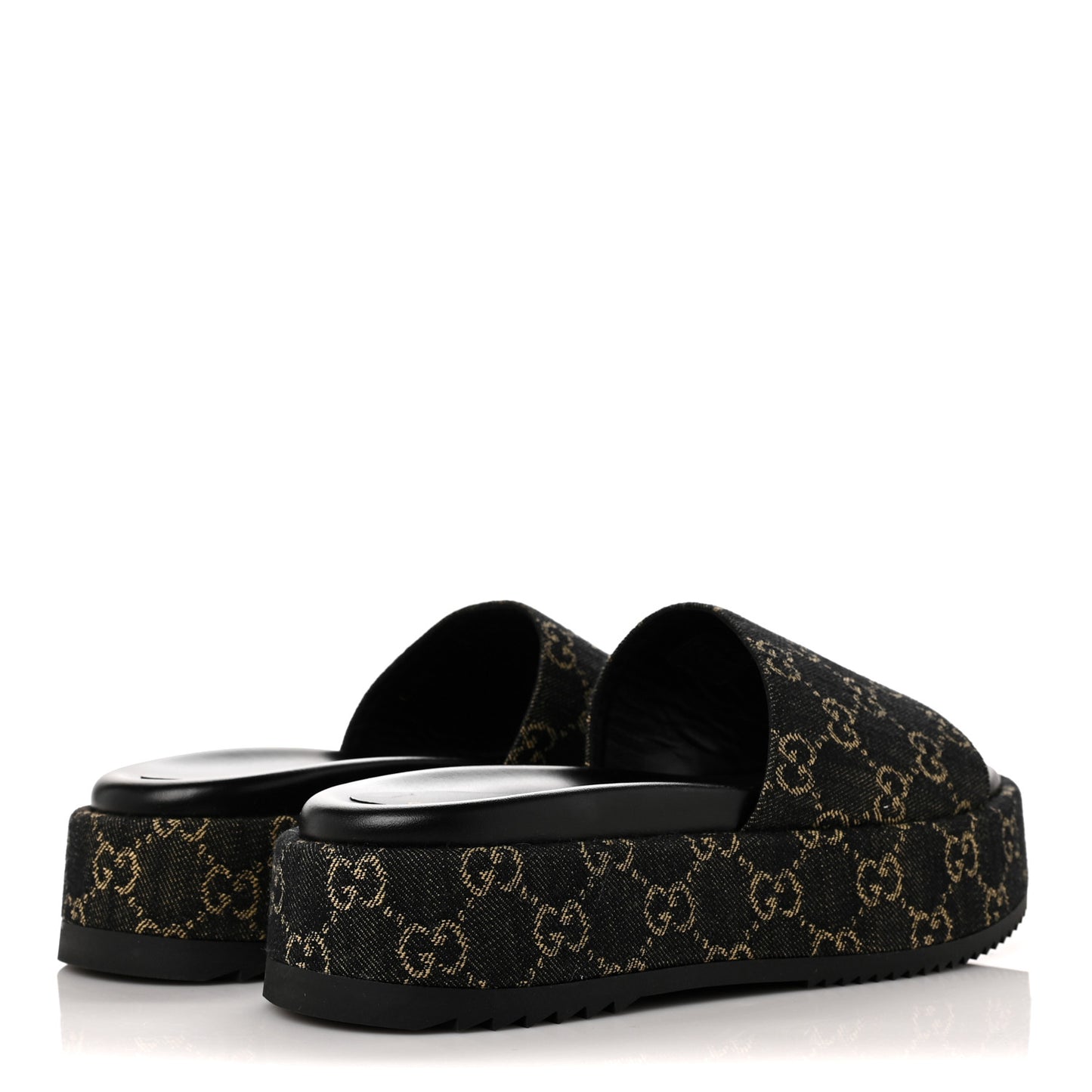 Jacquard Black Denim GG Monogram Angelina Platform 55mm Slide Sandals 40 Black Ivory