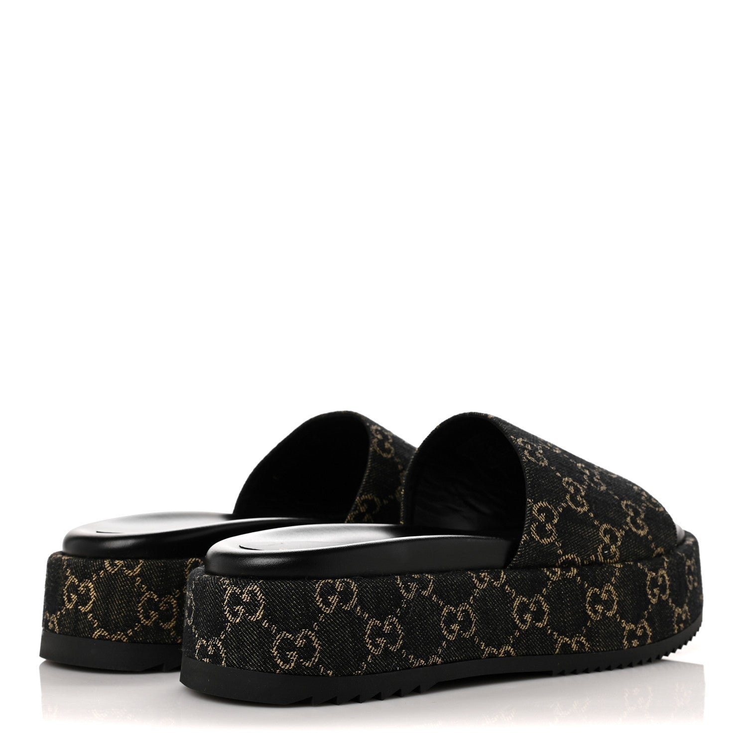 Gucci Jacquard Black Denim GG Monogram Angelina Platform 55mm Slide Sandals 40 Black Ivory 4 of 8