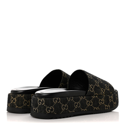 Gucci Jacquard Black Denim GG Monogram Angelina Platform 55mm Slide Sandals 40 Black Ivory 4 of 8