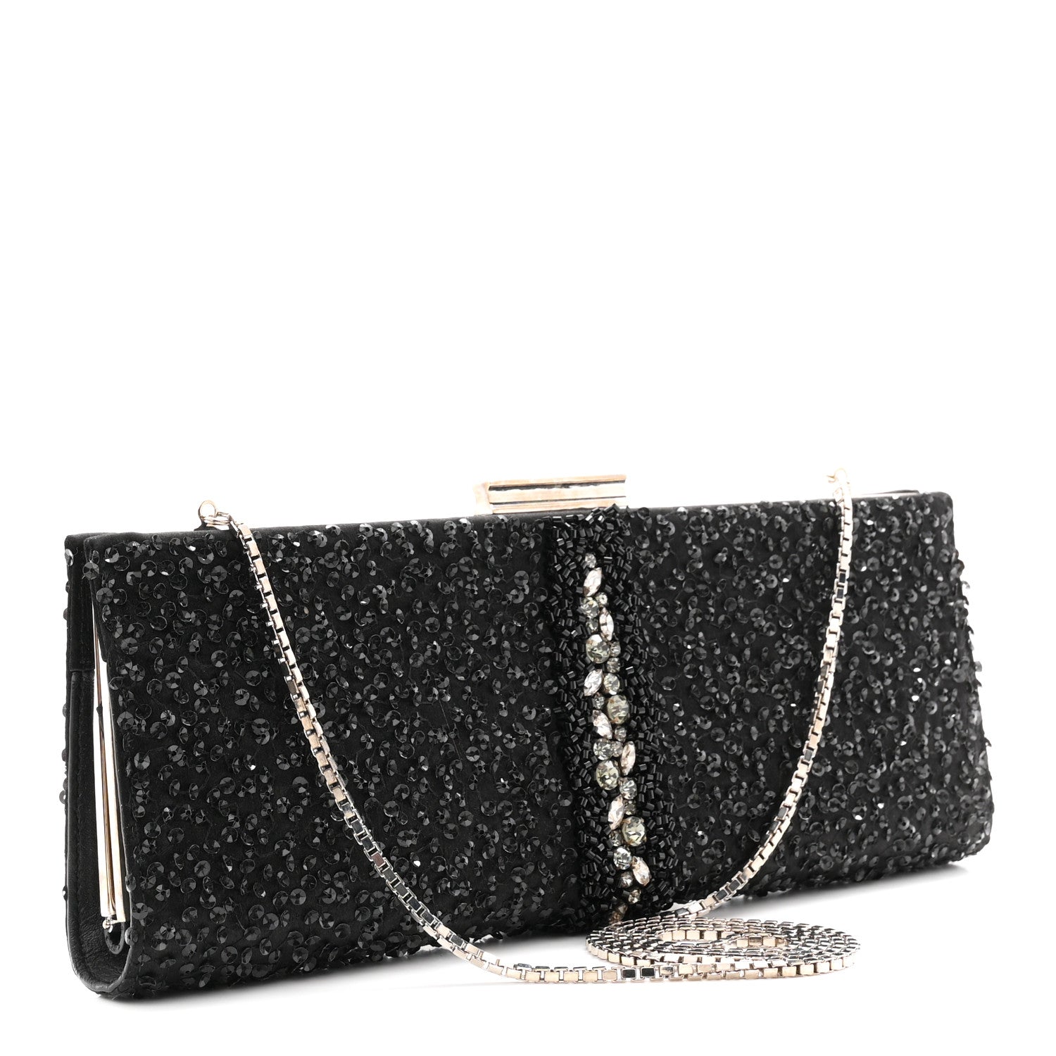 Salvatore Ferragamo Satin Sequin Kameron Clutch Black 3 of 11