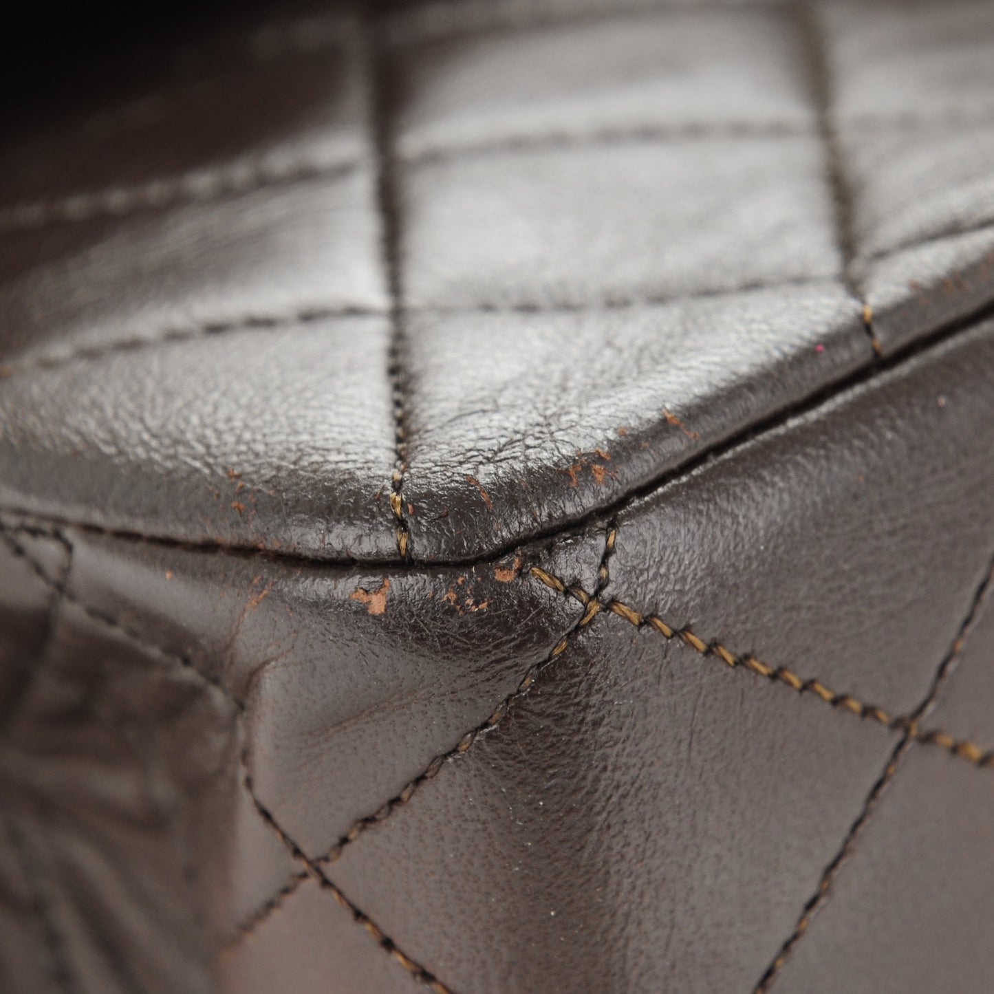 Lambskin Quilted Medium Double Flap Dark Brown