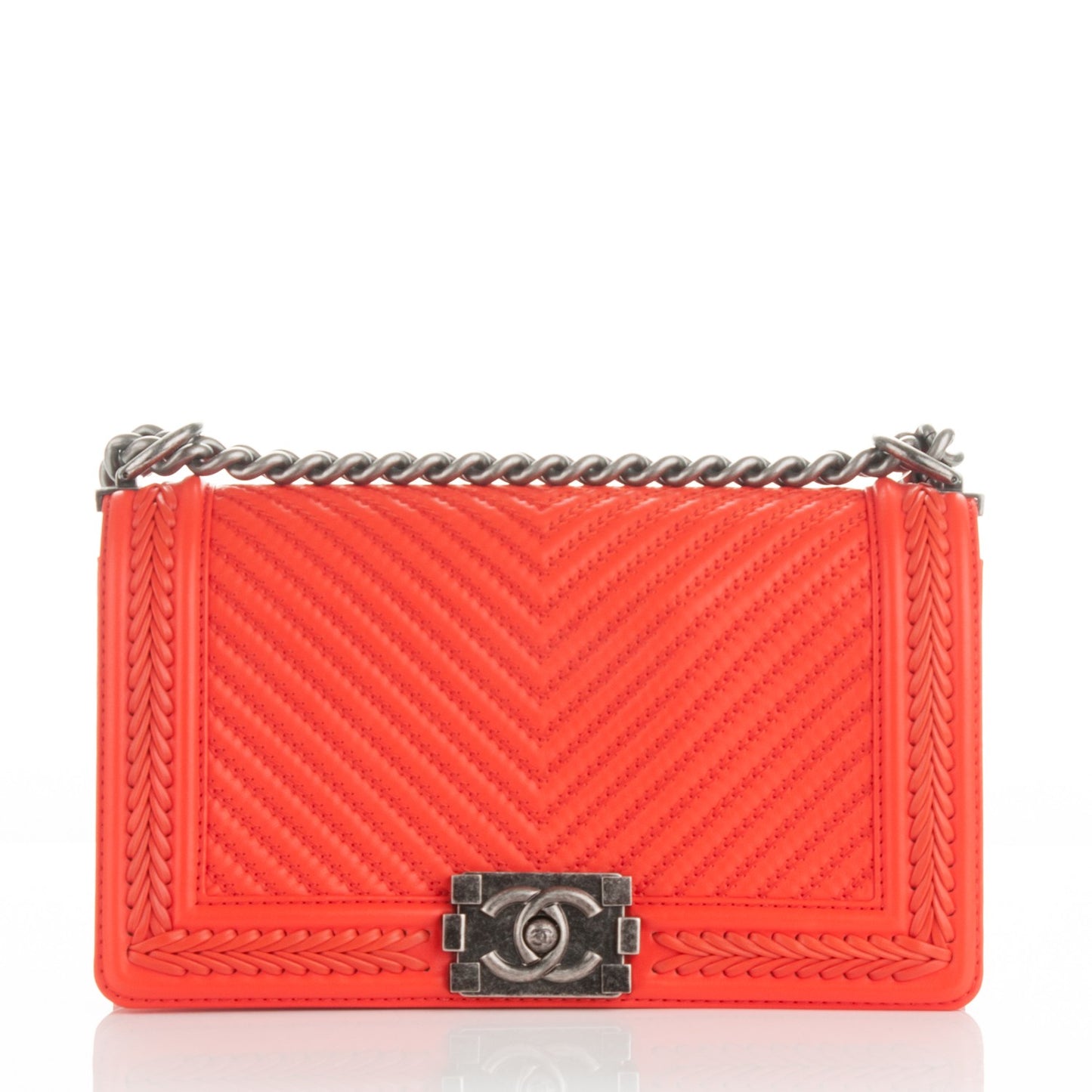 Calfskin Chevron Quilted Medium Braided Boy Flap Orange