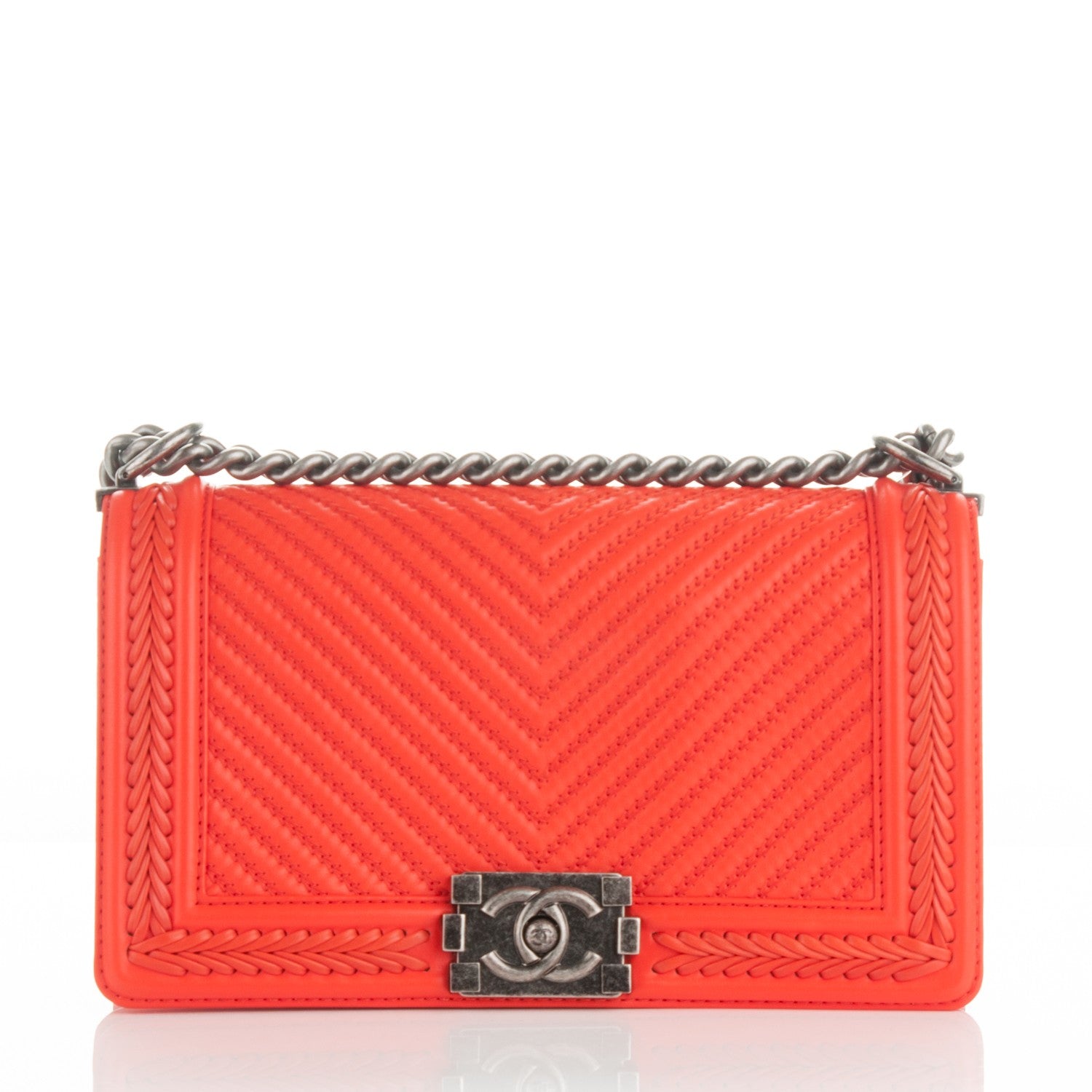 Chanel Calfskin Chevron Quilted Medium Braided Boy Flap Orange 1 of 7