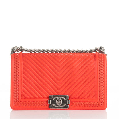 Chanel Calfskin Chevron Quilted Medium Braided Boy Flap Orange 1 of 7