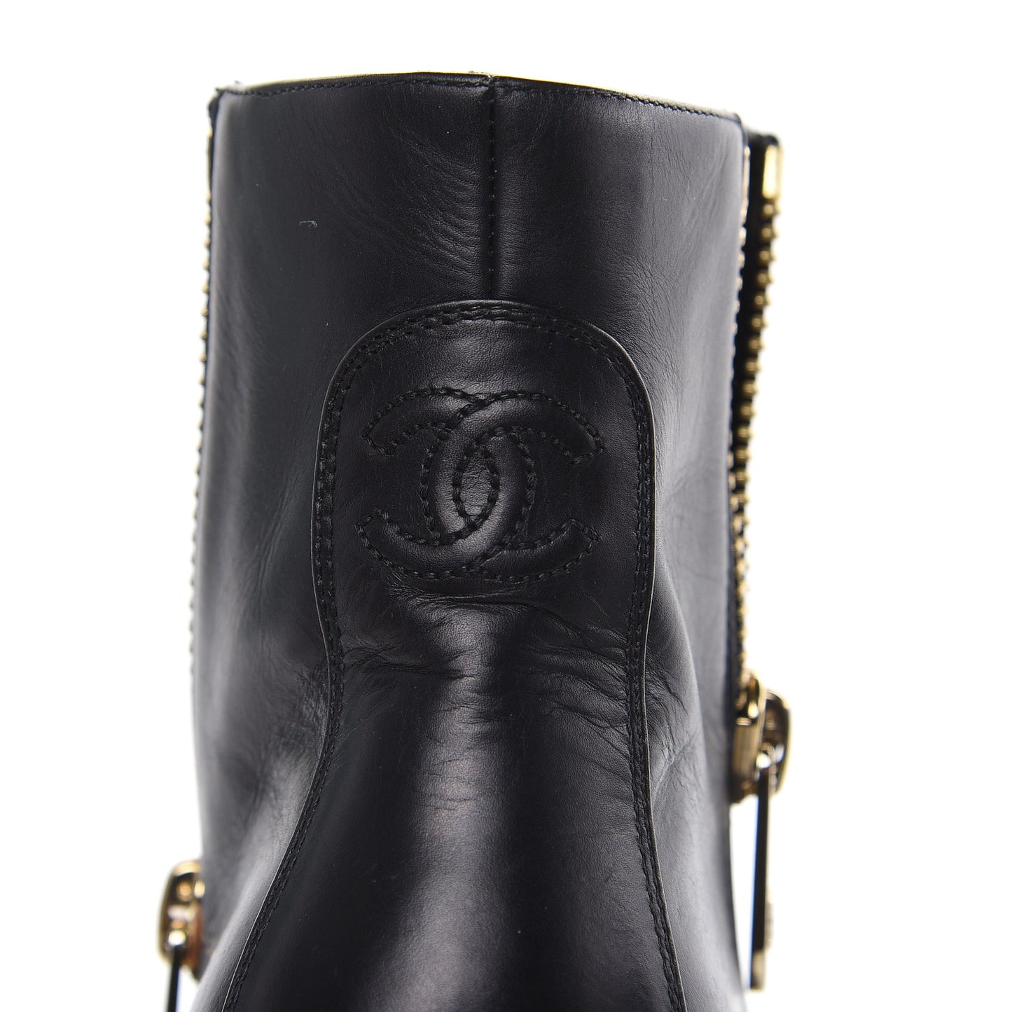 Calfskin Double Zip Short Boots 36.5 Black