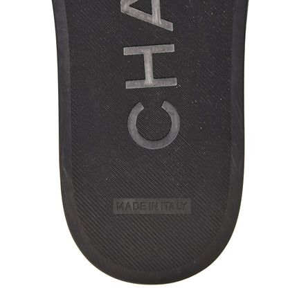 Chanel Lambskin Canvas Chain Flat Sandals 37 Marine 7 of 9