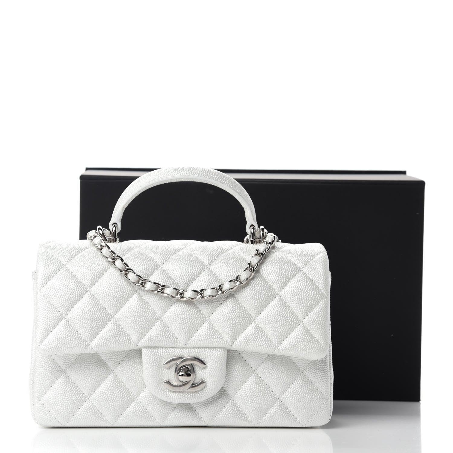 Chanel Iridescent Caviar Quilted Mini Top Handle Rectangular Flap White 11 of 11