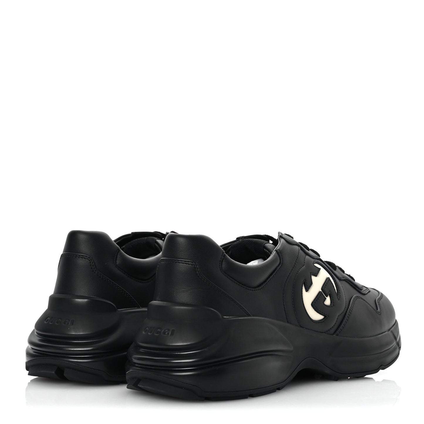 Dali Soft Calfskin Cut Out Interlocking G Mens Rhyton Sneakers 11 Black Ivoire