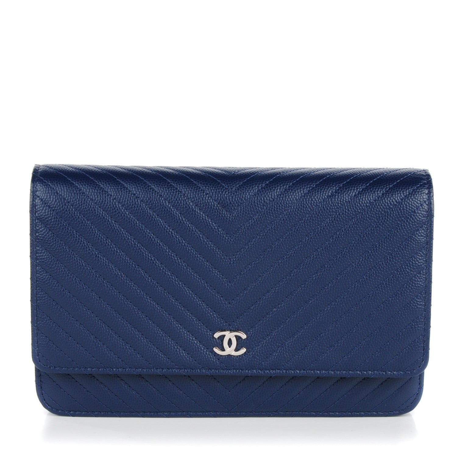 Chanel Caviar Chevron Wallet On Chain WOC Navy 1 of 7