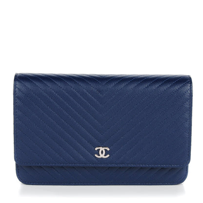 Chanel Caviar Chevron Wallet On Chain WOC Navy 1 of 7