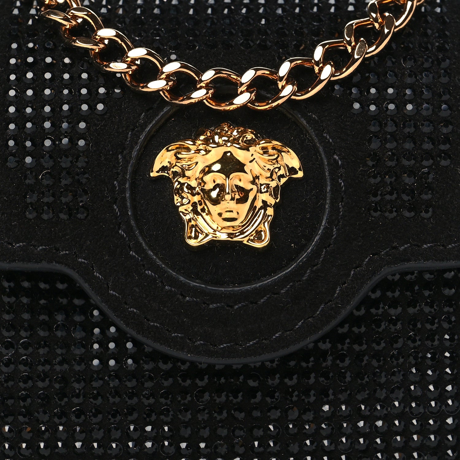 Versace Suede Crystal Studded Micro La Medusa Bag Black 7 of 9
