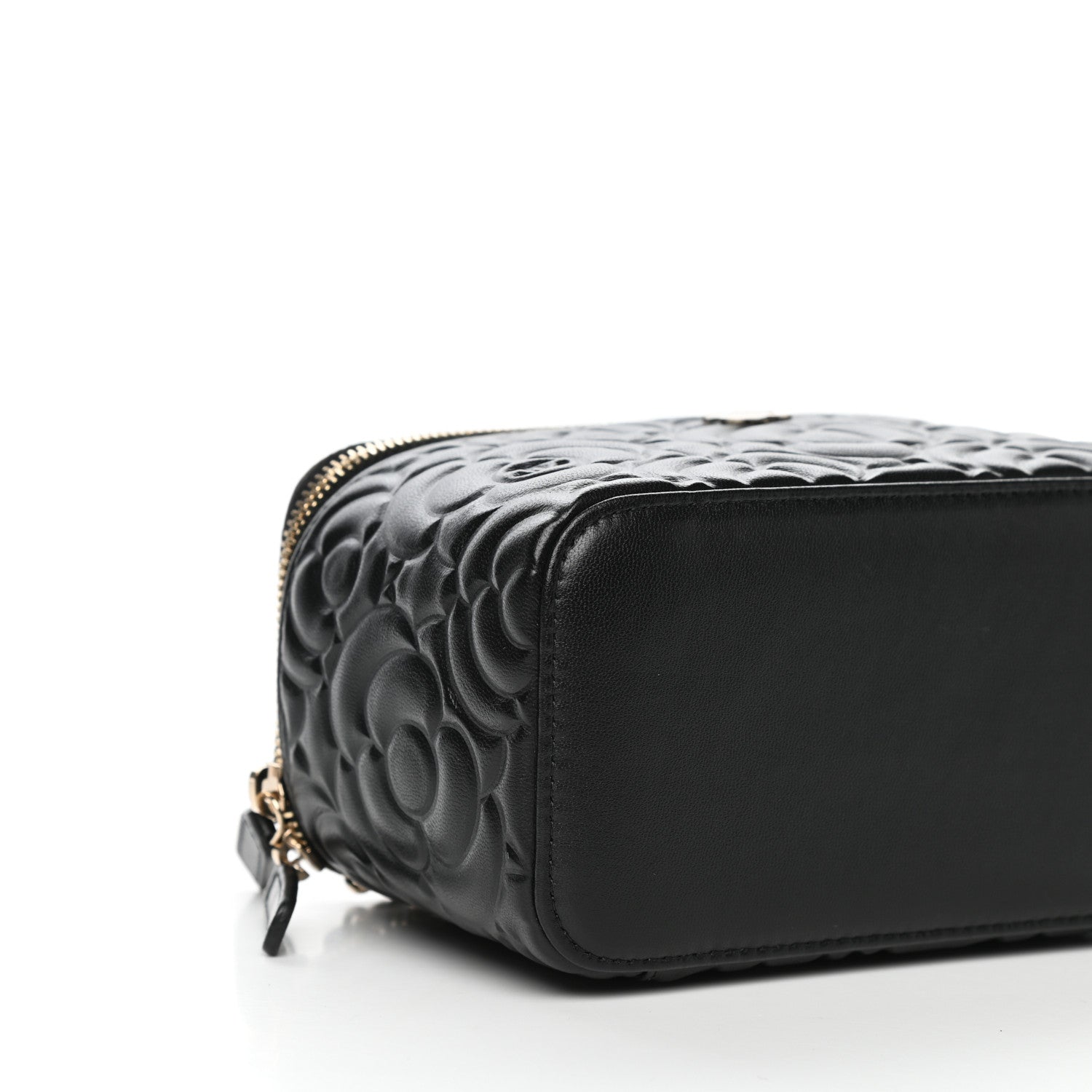 Chanel Goatskin Camellia Embossed Quilted Small Vanity Case With Chain Black 8 of 10