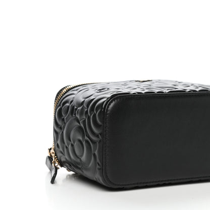 Chanel Goatskin Camellia Embossed Quilted Small Vanity Case With Chain Black 8 of 10