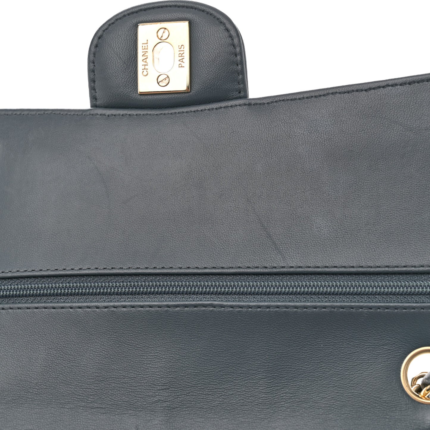 Lambskin Chevron Quilted Medium Double Flap Dark Grey