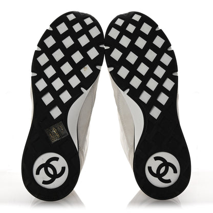 Chanel Nylon Suede Kidskin Calfskin Logo Sneakers 37 White Black 6 of 10