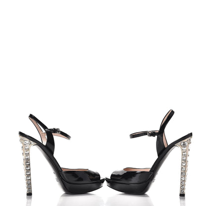 Miu Miu Patent Crystal Heel Peep Toe Platform Pumps 38.5 Black 6 of 10
